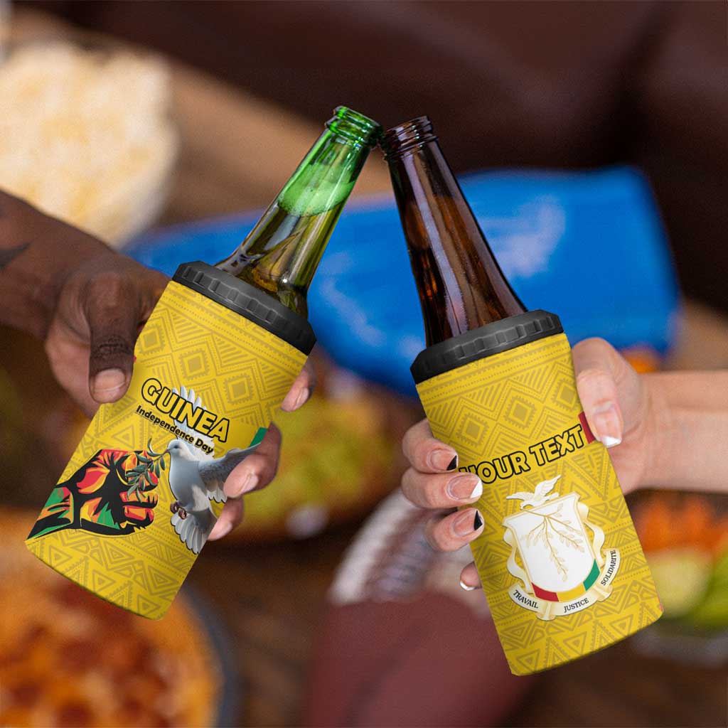 Personalized Guinea Independence Day 4 in 1 Can Cooler Tumbler Coat Of Arms With African Pattern - Wonder Print Shop