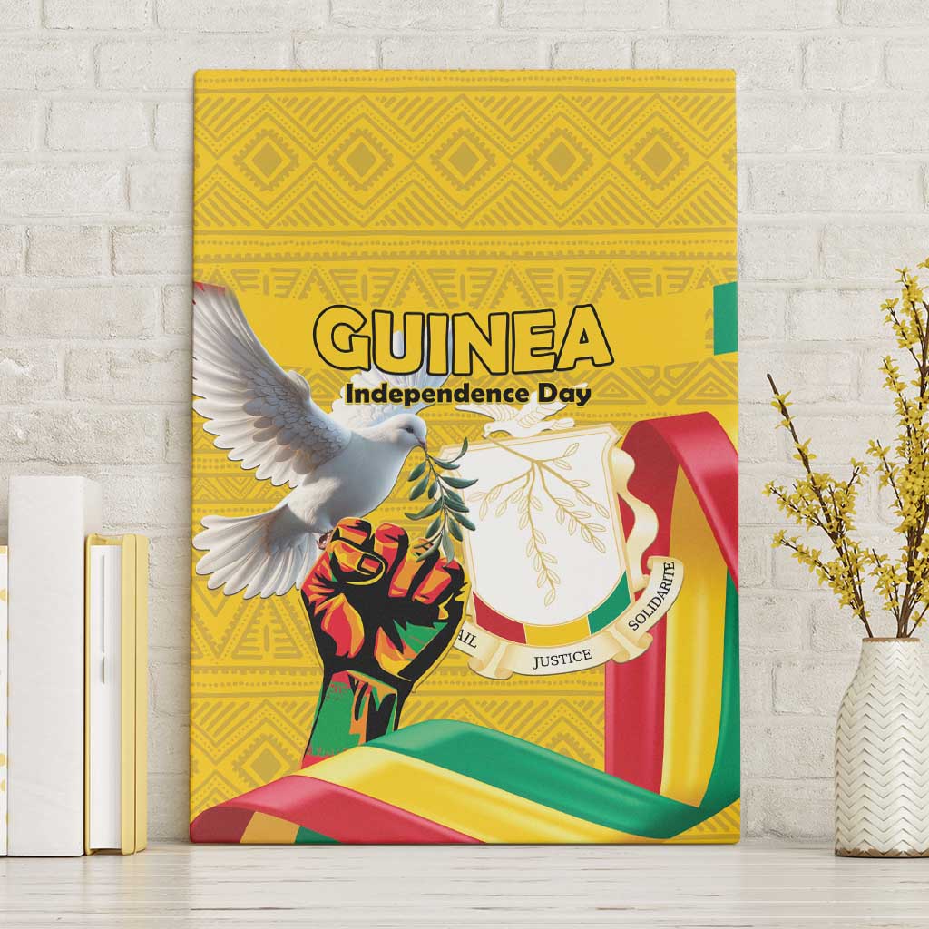 Guinea Independence Day Canvas Wall Art Coat Of Arms With African Pattern - Wonder Print Shop