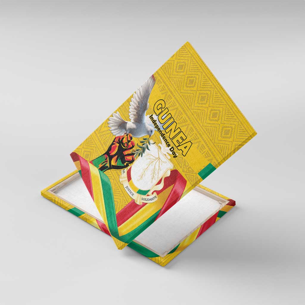 Guinea Independence Day Canvas Wall Art Coat Of Arms With African Pattern - Wonder Print Shop