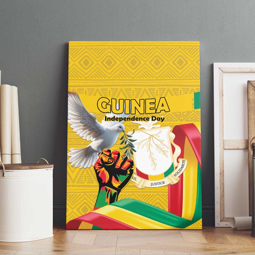 Guinea Independence Day Canvas Wall Art Coat Of Arms With African Pattern - Wonder Print Shop