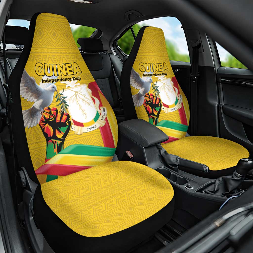 Guinea Independence Day Car Seat Cover Coat Of Arms With African Pattern - Wonder Print Shop