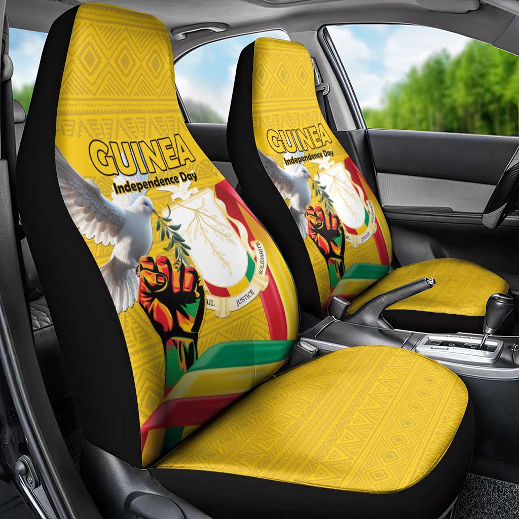 Guinea Independence Day Car Seat Cover Coat Of Arms With African Pattern - Wonder Print Shop