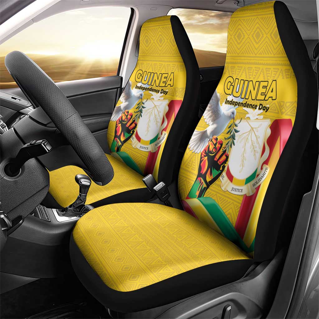 Guinea Independence Day Car Seat Cover Coat Of Arms With African Pattern - Wonder Print Shop