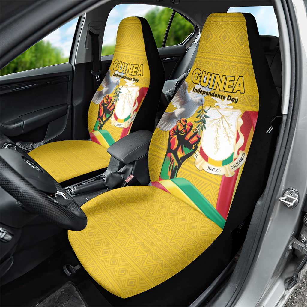 Guinea Independence Day Car Seat Cover Coat Of Arms With African Pattern - Wonder Print Shop