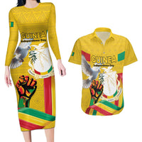 Personalized Guinea Independence Day Couples Matching Long Sleeve Bodycon Dress and Hawaiian Shirt Coat Of Arms With African Pattern - Wonder Print Shop