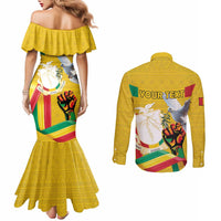 Personalized Guinea Independence Day Couples Matching Mermaid Dress and Long Sleeve Button Shirt Coat Of Arms With African Pattern - Wonder Print Shop