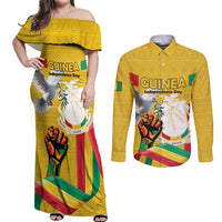 Personalized Guinea Independence Day Couples Matching Off Shoulder Maxi Dress and Long Sleeve Button Shirt Coat Of Arms With African Pattern - Wonder Print Shop