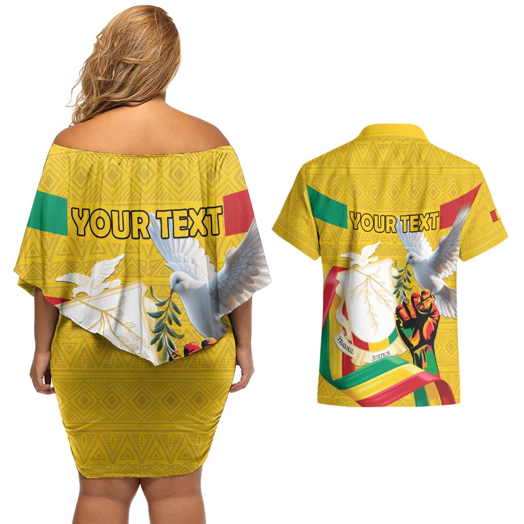 Personalized Guinea Independence Day Couples Matching Off Shoulder Short Dress and Hawaiian Shirt Coat Of Arms With African Pattern - Wonder Print Shop