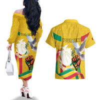 Personalized Guinea Independence Day Couples Matching Off The Shoulder Long Sleeve Dress and Hawaiian Shirt Coat Of Arms With African Pattern - Wonder Print Shop