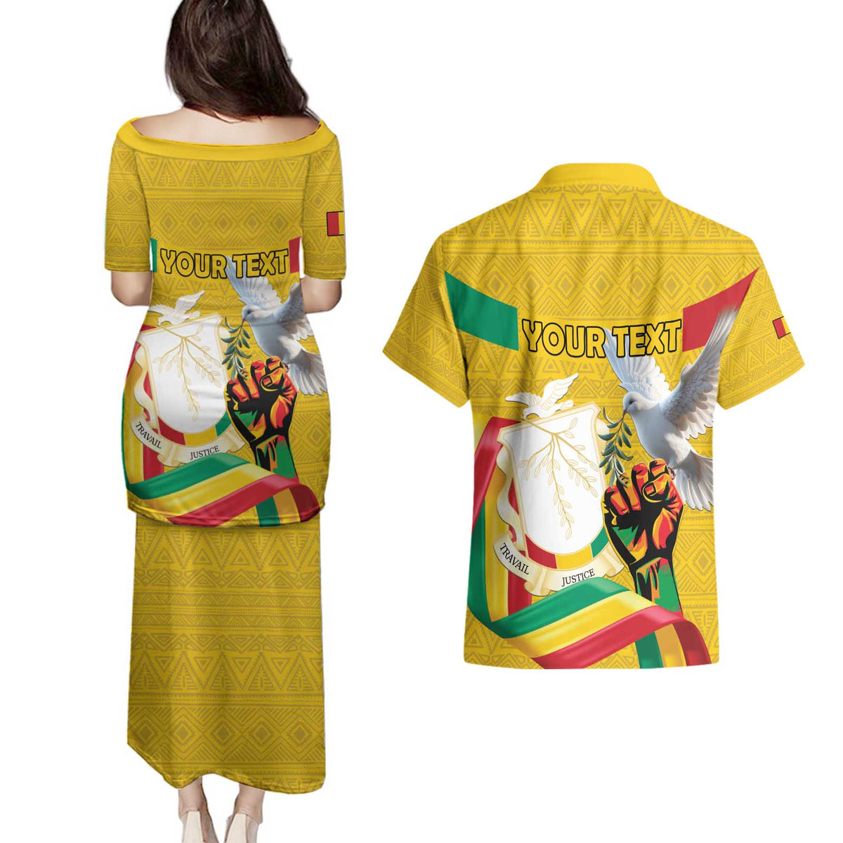 Personalized Guinea Independence Day Couples Matching Puletasi and Hawaiian Shirt Coat Of Arms With African Pattern - Wonder Print Shop