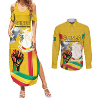 Personalized Guinea Independence Day Couples Matching Summer Maxi Dress and Long Sleeve Button Shirt Coat Of Arms With African Pattern - Wonder Print Shop