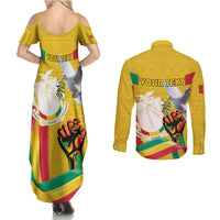 Personalized Guinea Independence Day Couples Matching Summer Maxi Dress and Long Sleeve Button Shirt Coat Of Arms With African Pattern - Wonder Print Shop