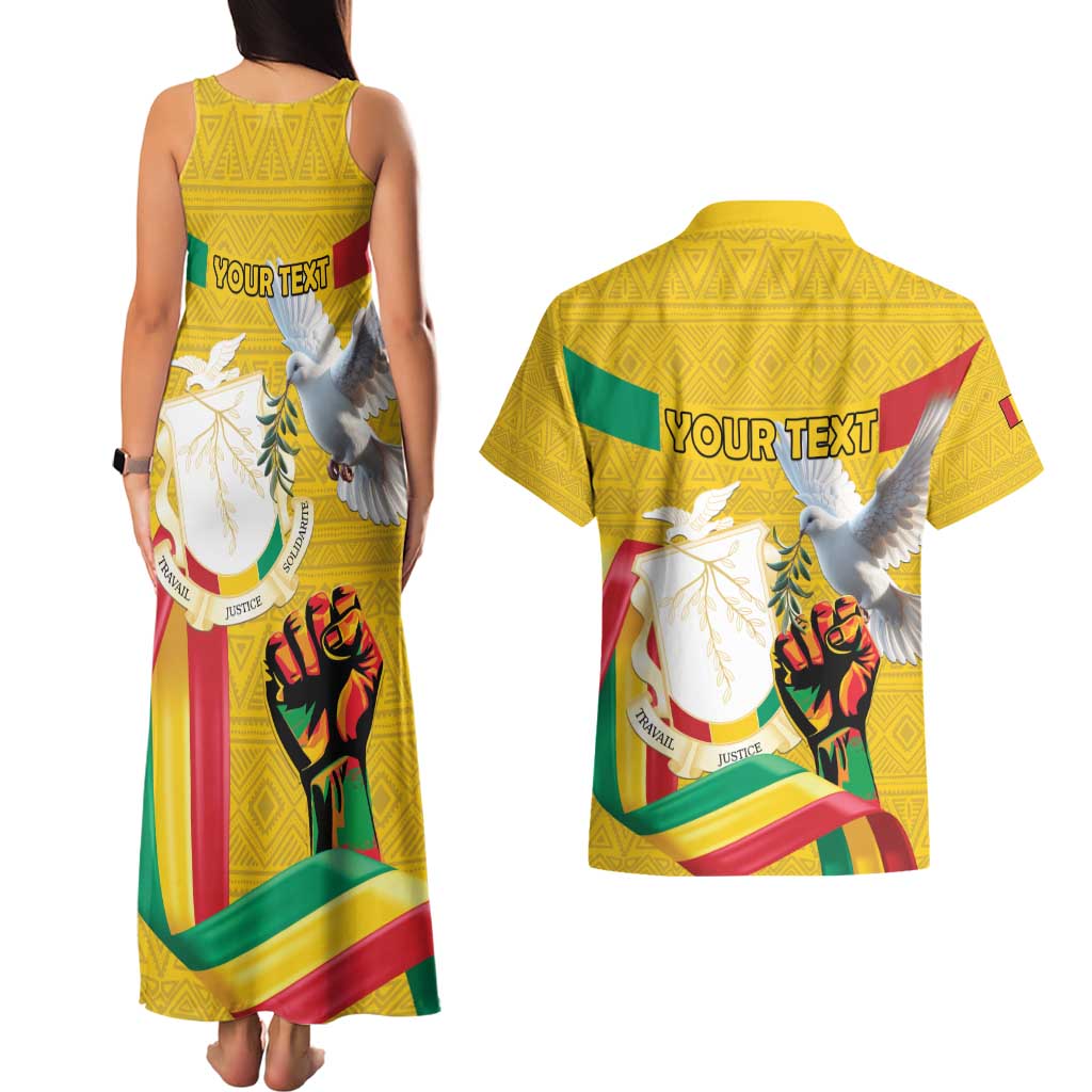Personalized Guinea Independence Day Couples Matching Tank Maxi Dress and Hawaiian Shirt Coat Of Arms With African Pattern - Wonder Print Shop