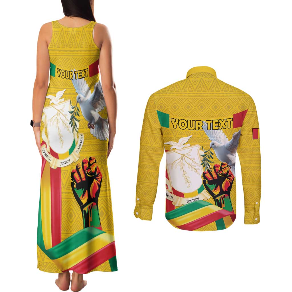 Personalized Guinea Independence Day Couples Matching Tank Maxi Dress and Long Sleeve Button Shirt Coat Of Arms With African Pattern - Wonder Print Shop