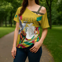 Personalized Guinea Independence Day Cross Shoulder Shirt Coat Of Arms With African Pattern - Wonder Print Shop
