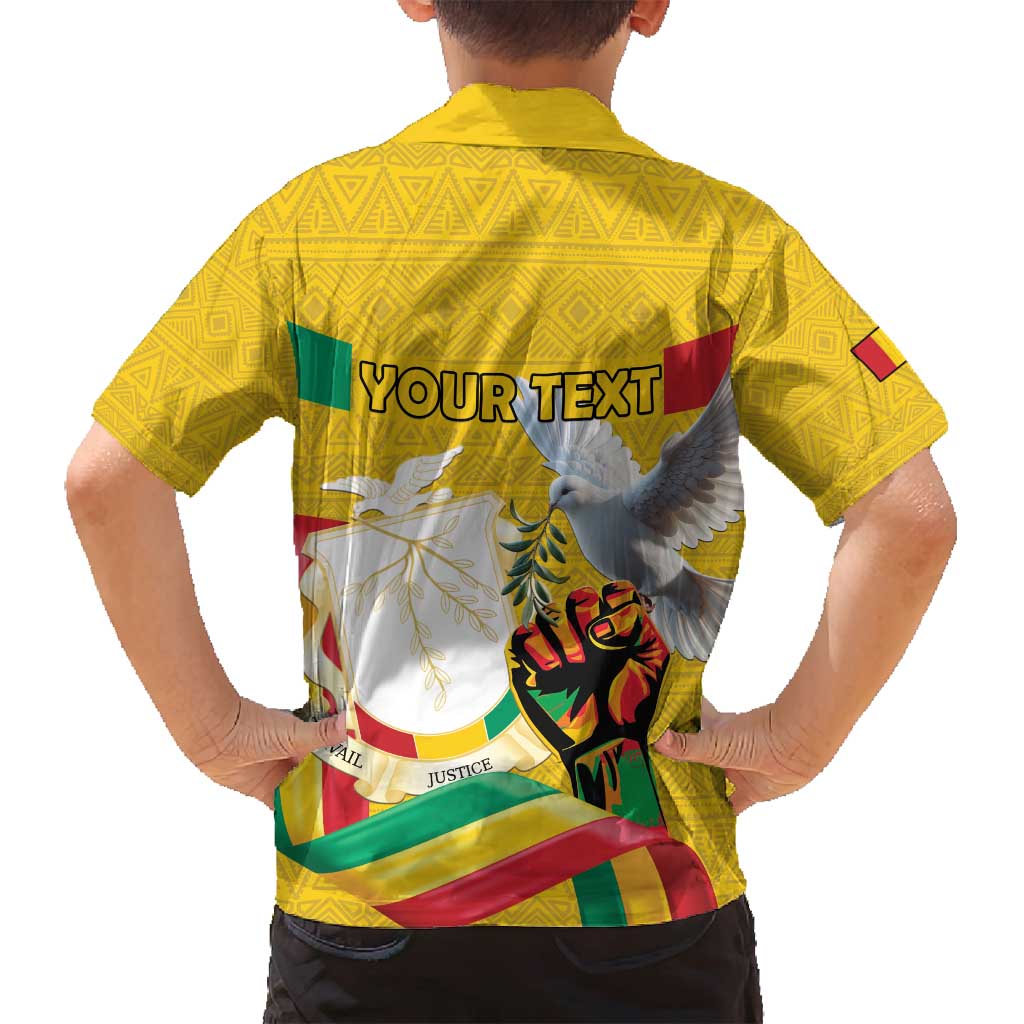 Personalized Guinea Independence Day Family Matching Long Sleeve Bodycon Dress and Hawaiian Shirt Coat Of Arms With African Pattern - Wonder Print Shop