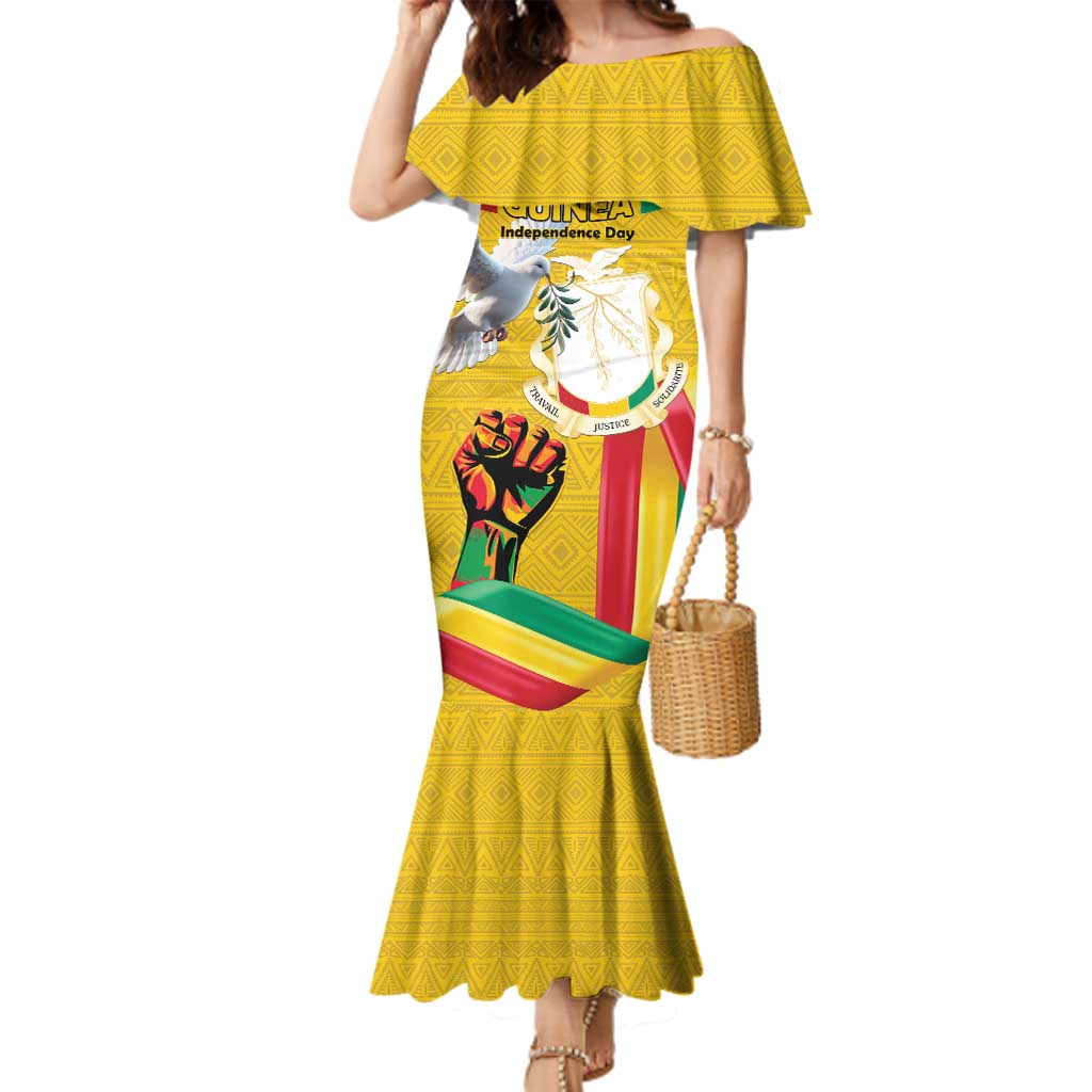 Personalized Guinea Independence Day Family Matching Mermaid Dress and Hawaiian Shirt Coat Of Arms With African Pattern - Wonder Print Shop