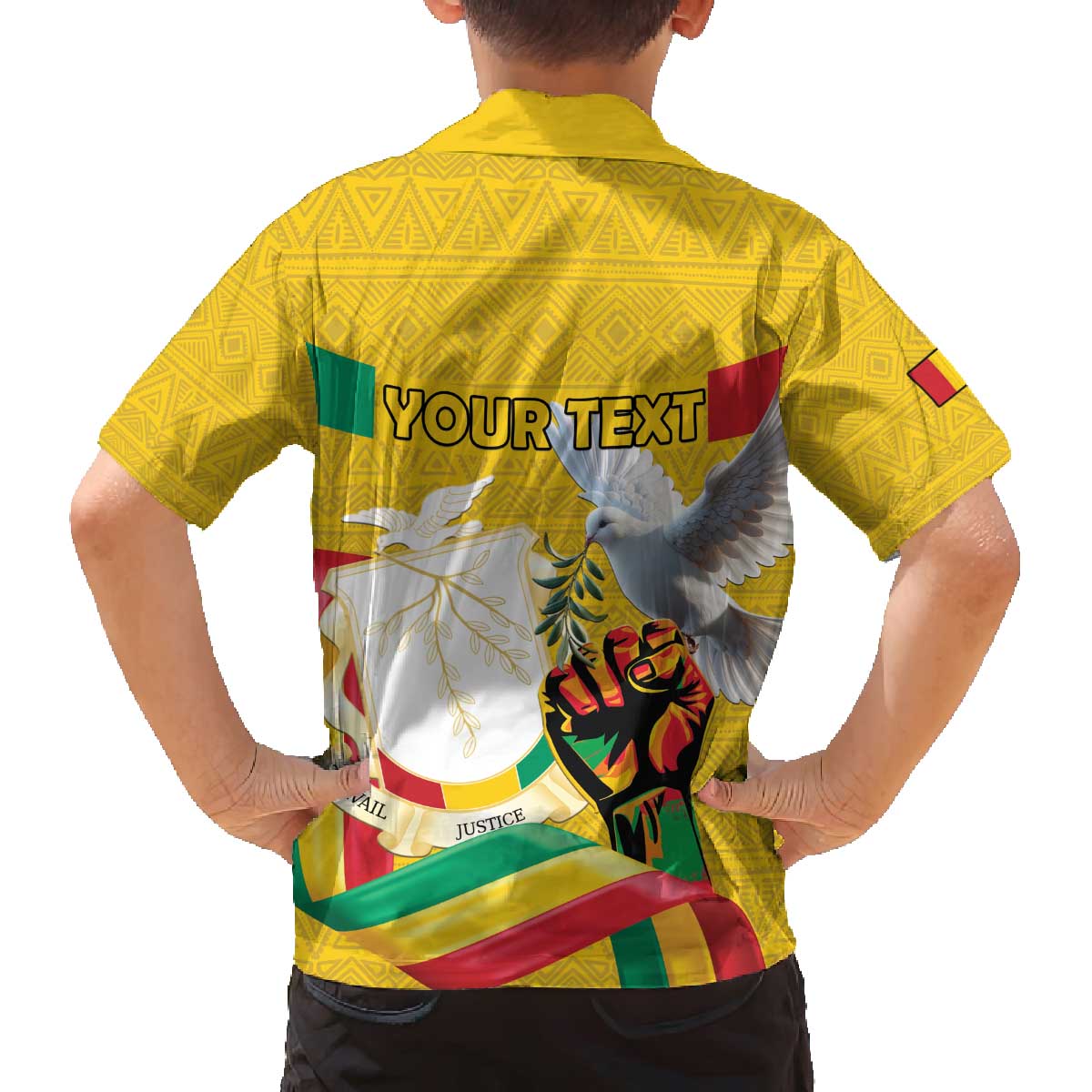 Personalized Guinea Independence Day Family Matching Off The Shoulder Long Sleeve Dress and Hawaiian Shirt Coat Of Arms With African Pattern - Wonder Print Shop