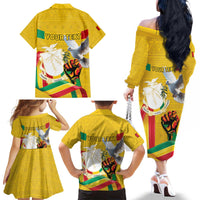 Personalized Guinea Independence Day Family Matching Off The Shoulder Long Sleeve Dress and Hawaiian Shirt Coat Of Arms With African Pattern - Wonder Print Shop