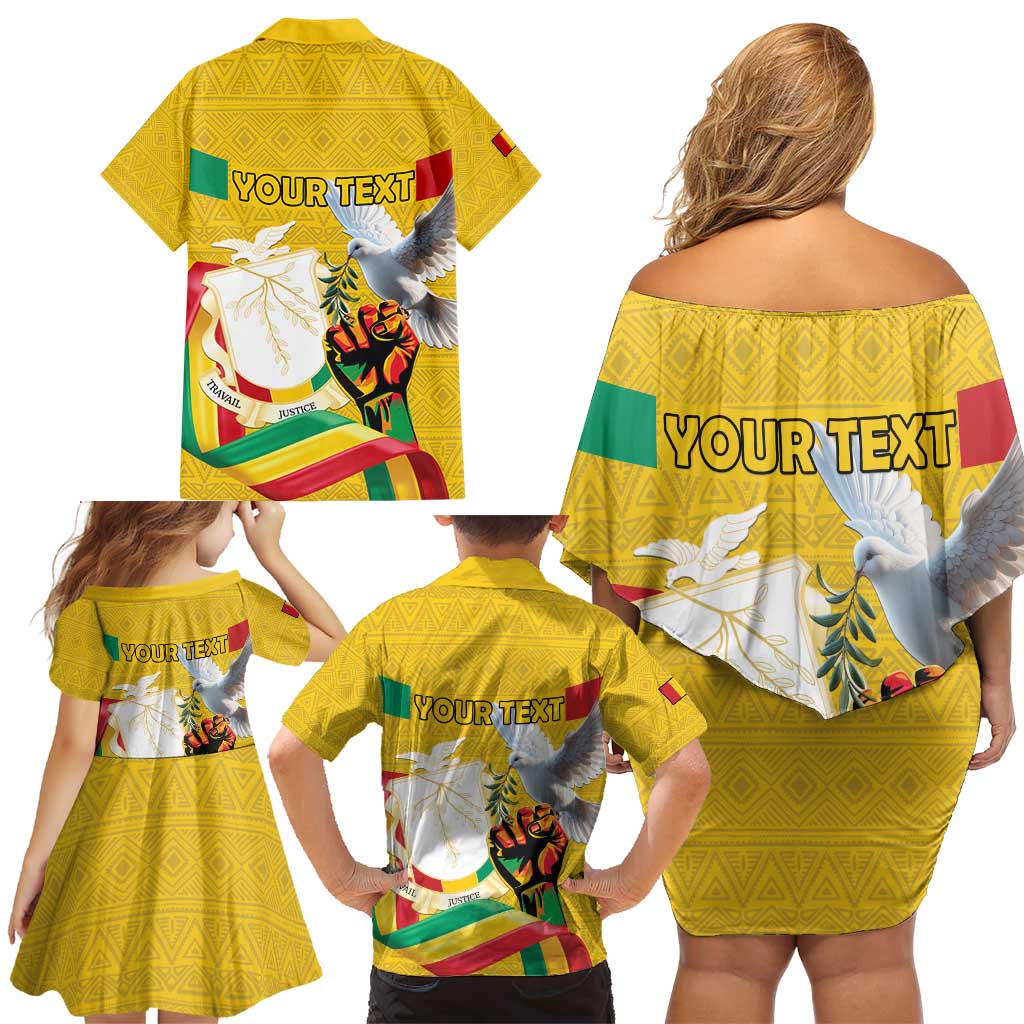 Personalized Guinea Independence Day Family Matching Off Shoulder Short Dress and Hawaiian Shirt Coat Of Arms With African Pattern - Wonder Print Shop
