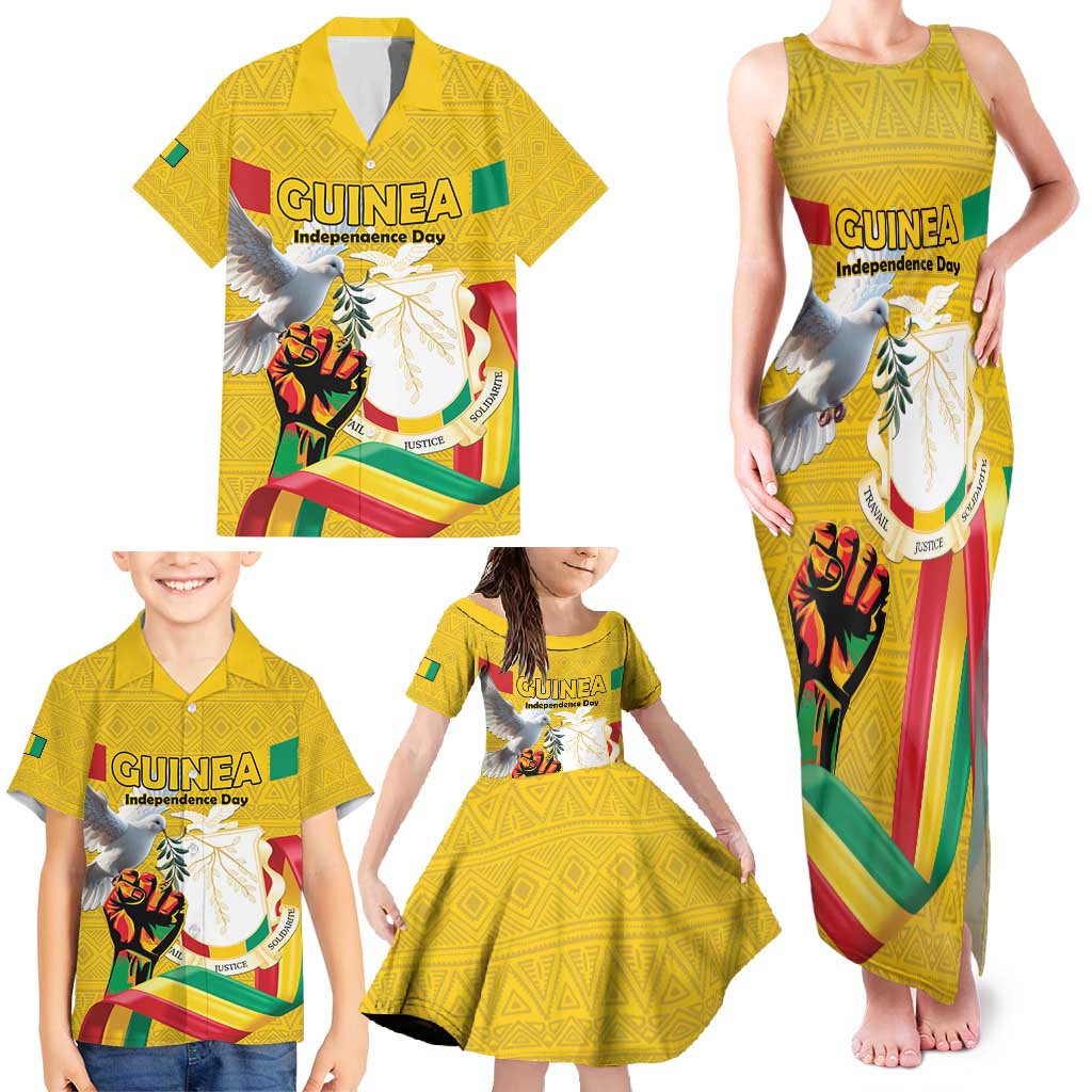 Personalized Guinea Independence Day Family Matching Tank Maxi Dress and Hawaiian Shirt Coat Of Arms With African Pattern - Wonder Print Shop
