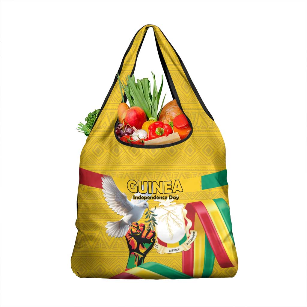 Guinea Independence Day Grocery Bag Coat Of Arms With African Pattern - Wonder Print Shop