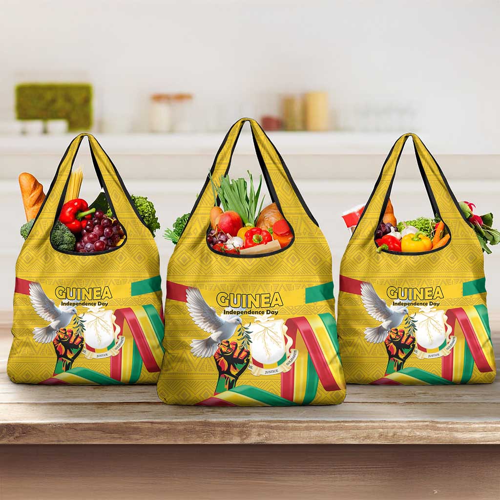 Guinea Independence Day Grocery Bag Coat Of Arms With African Pattern - Wonder Print Shop