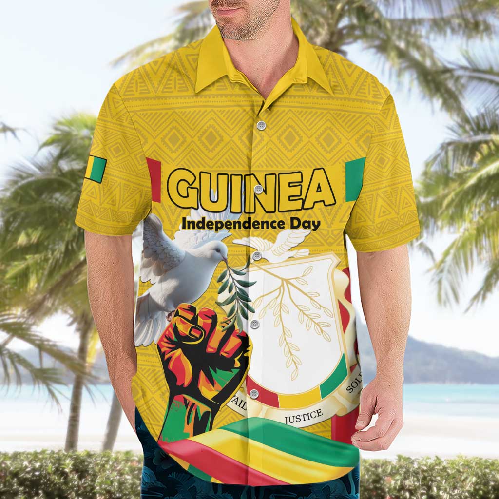 Personalized Guinea Independence Day Hawaiian Shirt Coat Of Arms With African Pattern - Wonder Print Shop