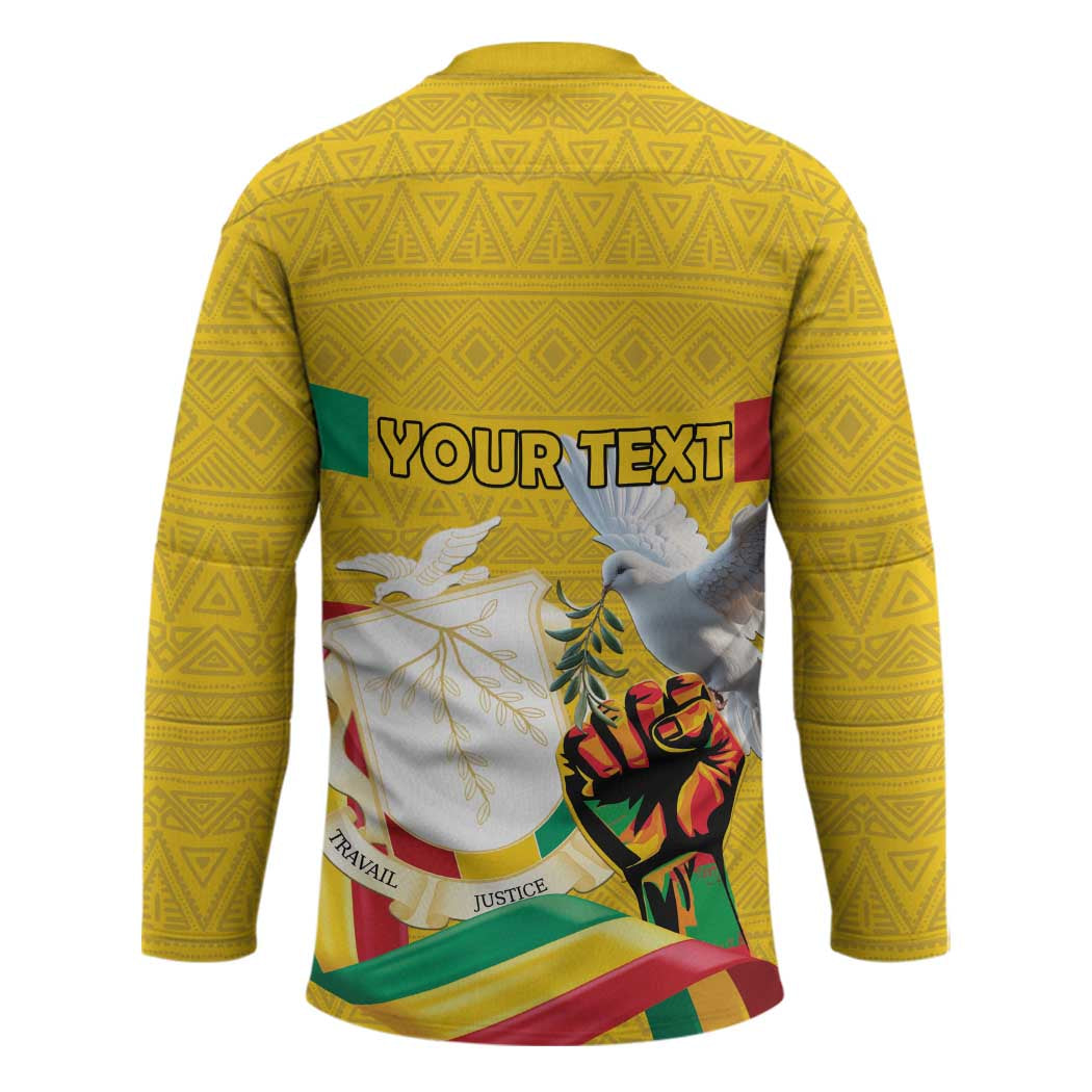Personalized Guinea Independence Day Hockey Jersey Coat Of Arms With African Pattern - Wonder Print Shop
