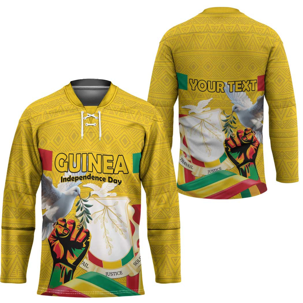 Personalized Guinea Independence Day Hockey Jersey Coat Of Arms With African Pattern - Wonder Print Shop