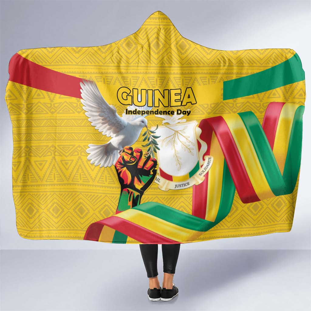 Guinea Independence Day Hooded Blanket Coat Of Arms With African Pattern - Wonder Print Shop