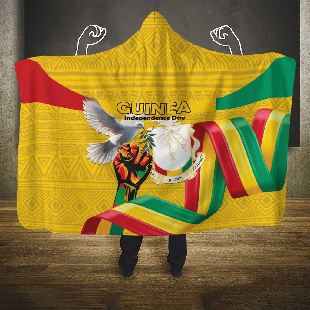 Guinea Independence Day Hooded Blanket Coat Of Arms With African Pattern - Wonder Print Shop