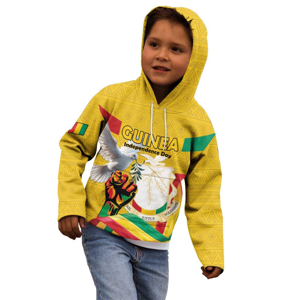 Personalized Guinea Independence Day Kid Hoodie Coat Of Arms With African Pattern - Wonder Print Shop