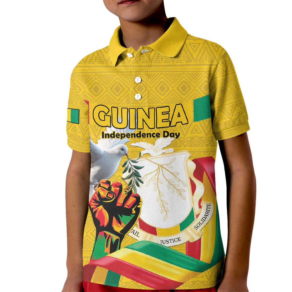 Personalized Guinea Independence Day Kid Polo Shirt Coat Of Arms With African Pattern - Wonder Print Shop