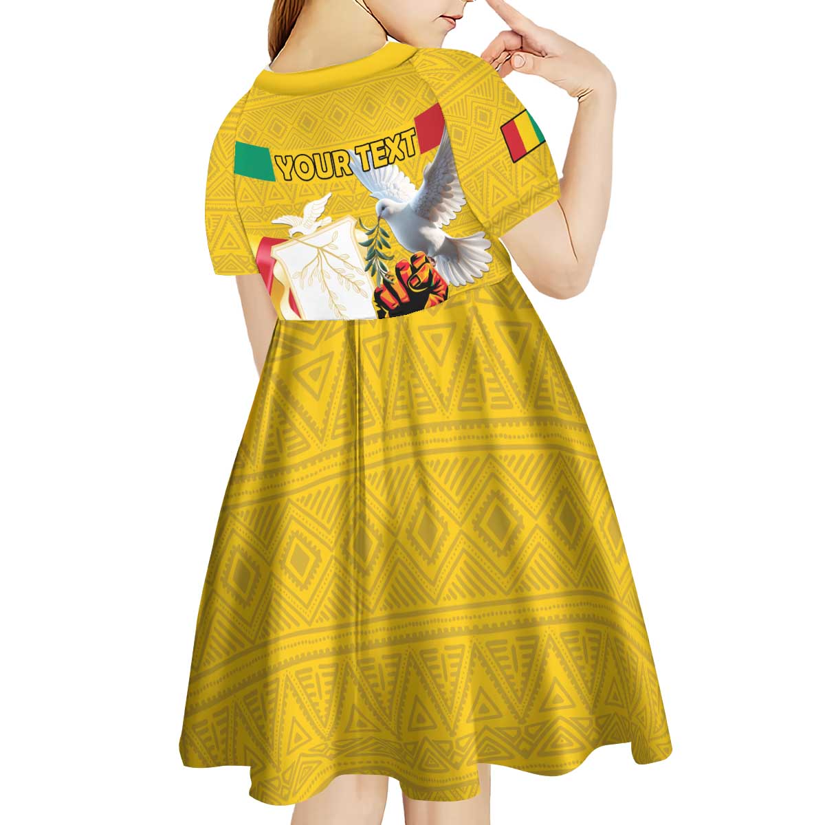 Personalized Guinea Independence Day Kid Short Sleeve Dress Coat Of Arms With African Pattern - Wonder Print Shop