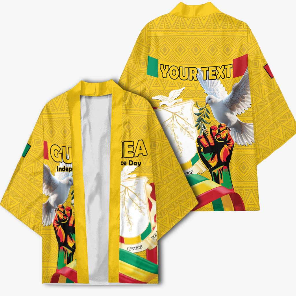 Personalized Guinea Independence Day Kimono Coat Of Arms With African Pattern - Wonder Print Shop
