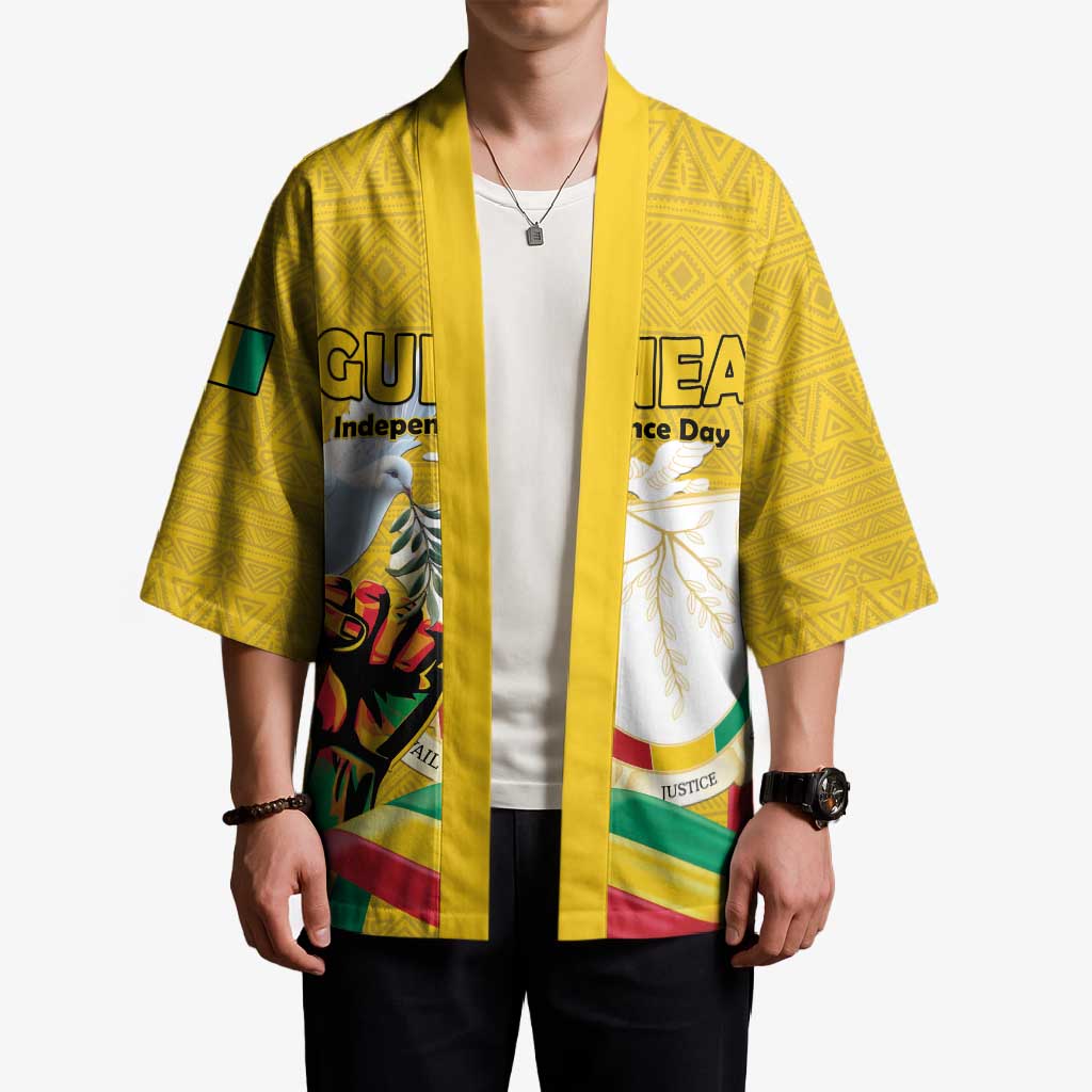 Personalized Guinea Independence Day Kimono Coat Of Arms With African Pattern - Wonder Print Shop
