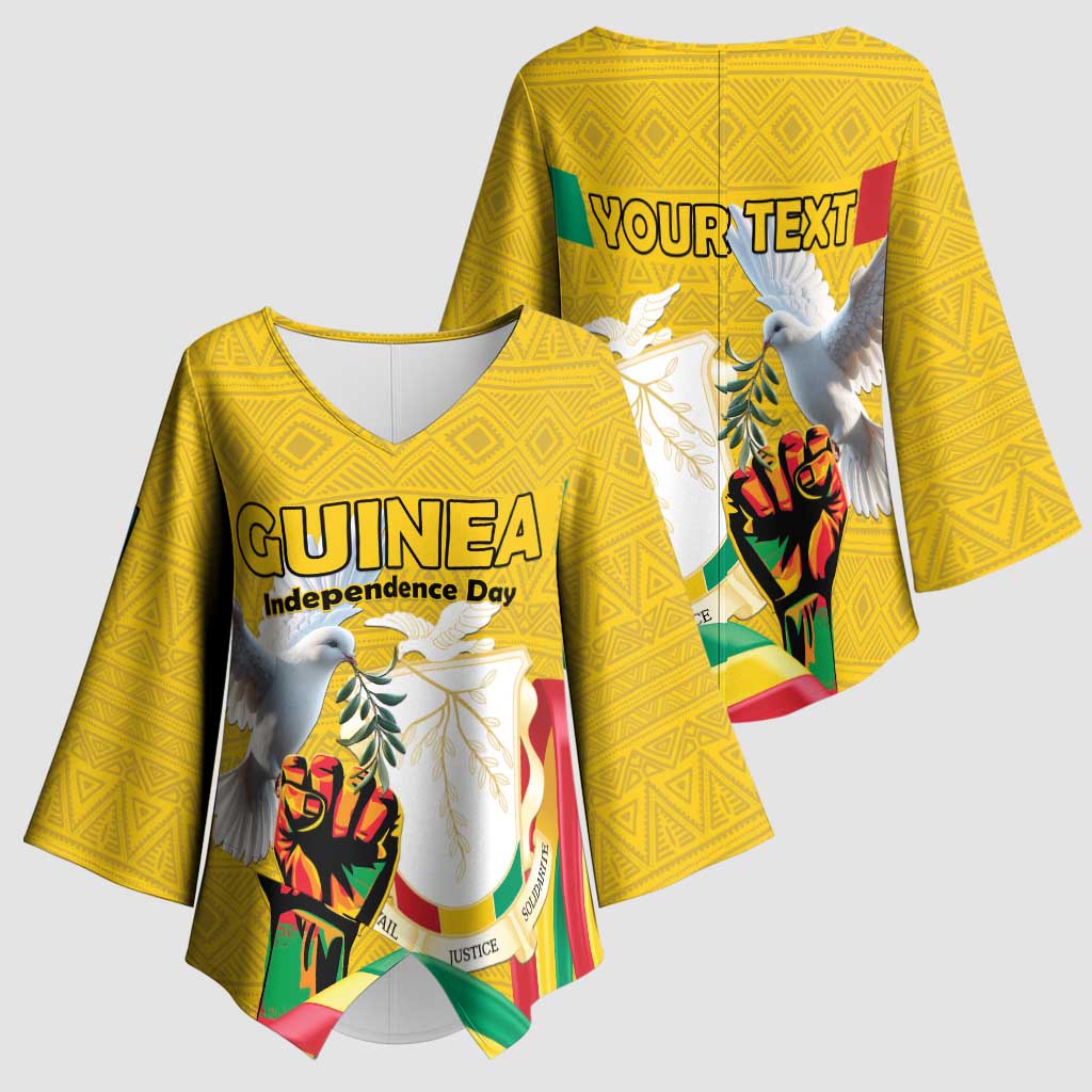 Personalized Guinea Independence Day Kimono Sleeve Blouse Coat Of Arms With African Pattern - Wonder Print Shop