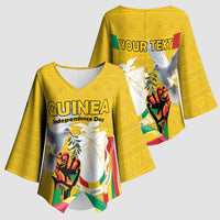 Personalized Guinea Independence Day Kimono Sleeve Blouse Coat Of Arms With African Pattern - Wonder Print Shop
