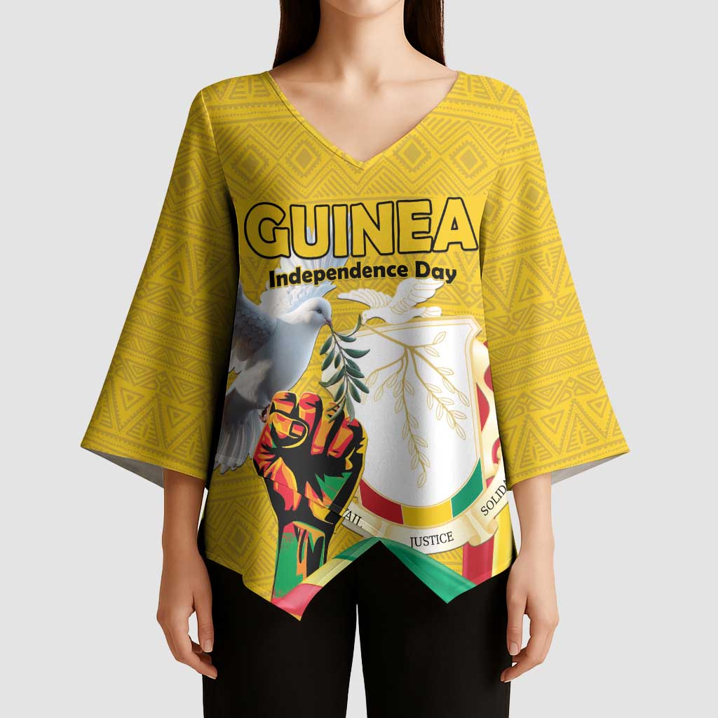 Personalized Guinea Independence Day Kimono Sleeve Blouse Coat Of Arms With African Pattern - Wonder Print Shop
