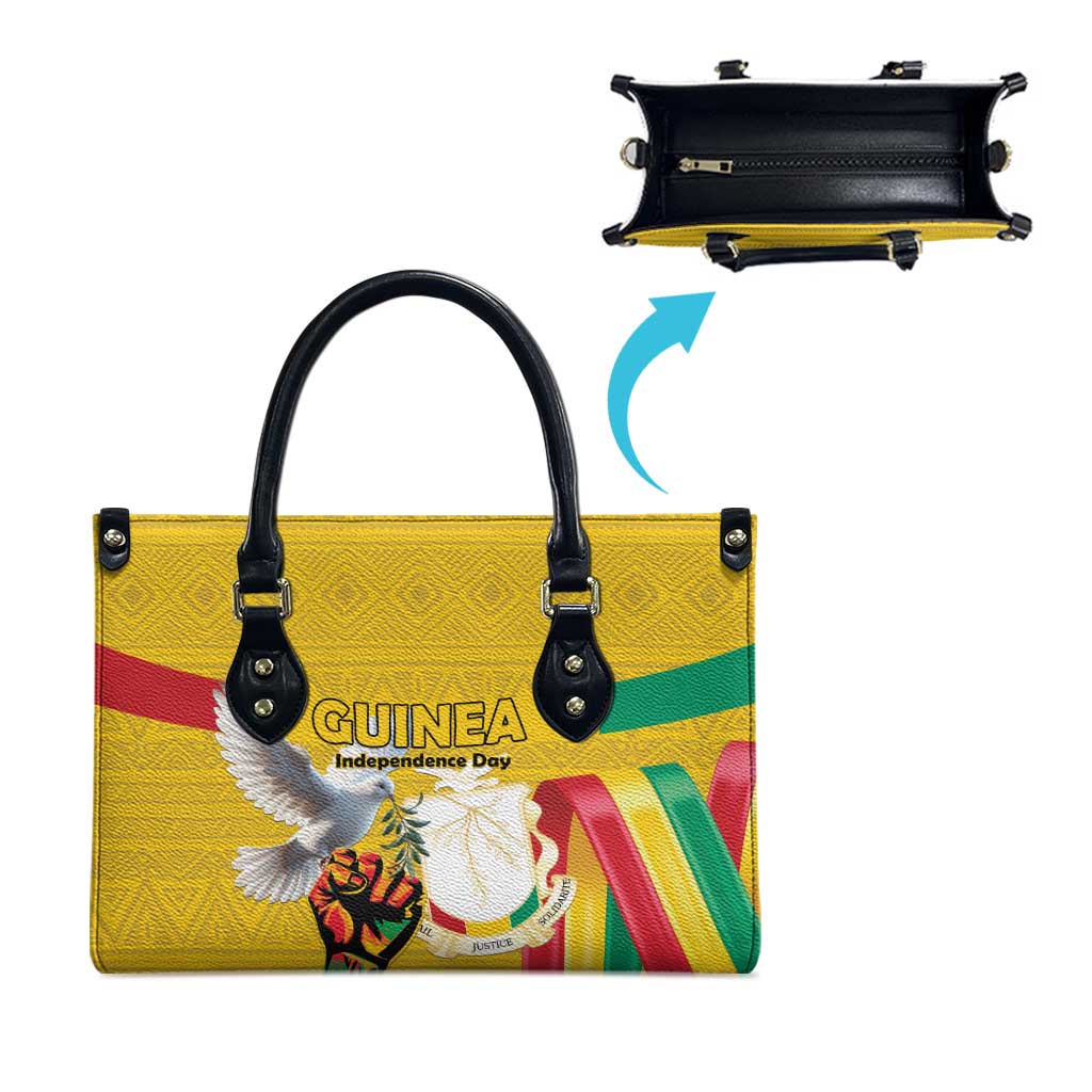 Guinea Independence Day Leather Bag Coat Of Arms With African Pattern - Wonder Print Shop