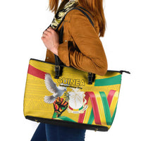 Guinea Independence Day Leather Tote Bag Coat Of Arms With African Pattern - Wonder Print Shop