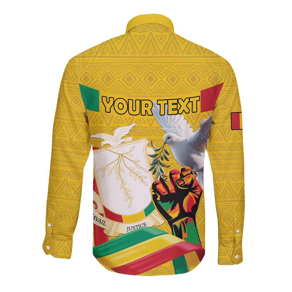 Personalized Guinea Independence Day Long Sleeve Button Shirt Coat Of Arms With African Pattern - Wonder Print Shop