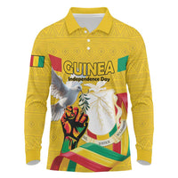 Personalized Guinea Independence Day Long Sleeve Polo Shirt Coat Of Arms With African Pattern - Wonder Print Shop