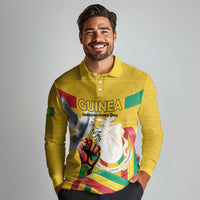 Personalized Guinea Independence Day Long Sleeve Polo Shirt Coat Of Arms With African Pattern - Wonder Print Shop