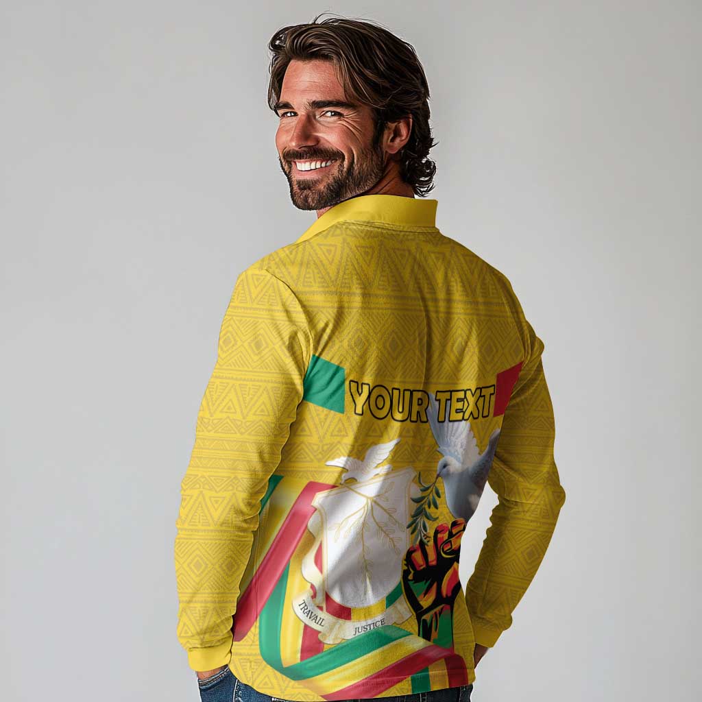Personalized Guinea Independence Day Long Sleeve Polo Shirt Coat Of Arms With African Pattern - Wonder Print Shop
