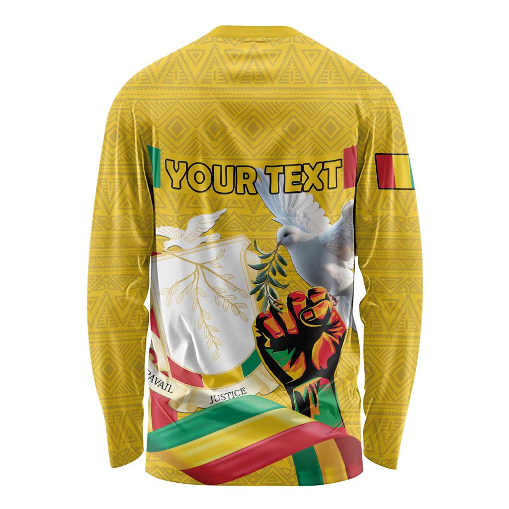 Personalized Guinea Independence Day Long Sleeve Shirt Coat Of Arms With African Pattern - Wonder Print Shop