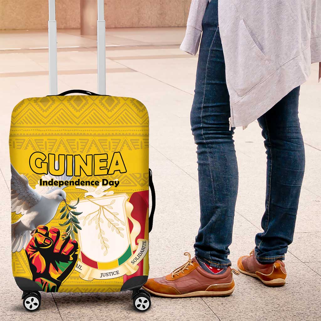 Guinea Independence Day Luggage Cover Coat Of Arms With African Pattern - Wonder Print Shop