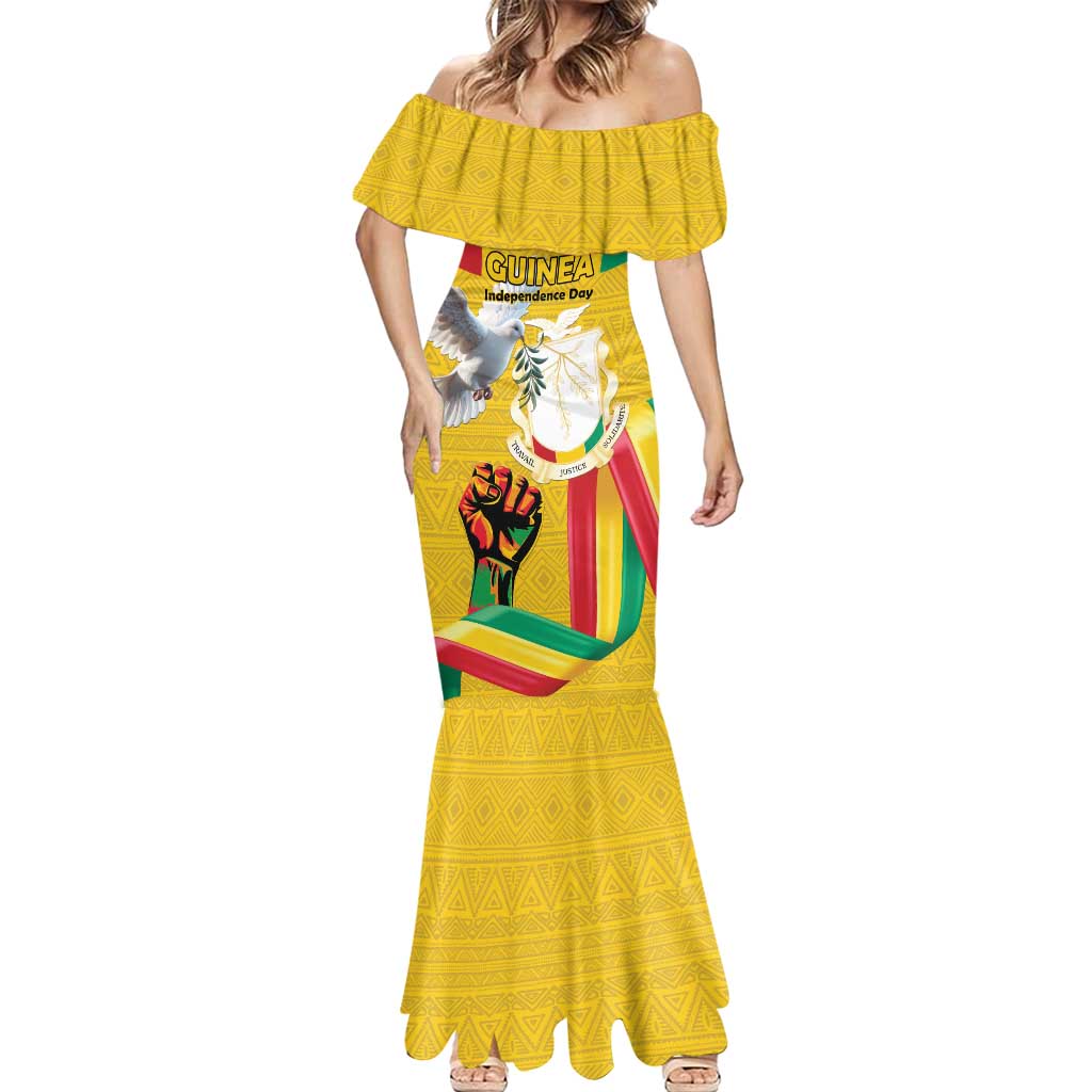 Personalized Guinea Independence Day Mermaid Dress Coat Of Arms With African Pattern - Wonder Print Shop