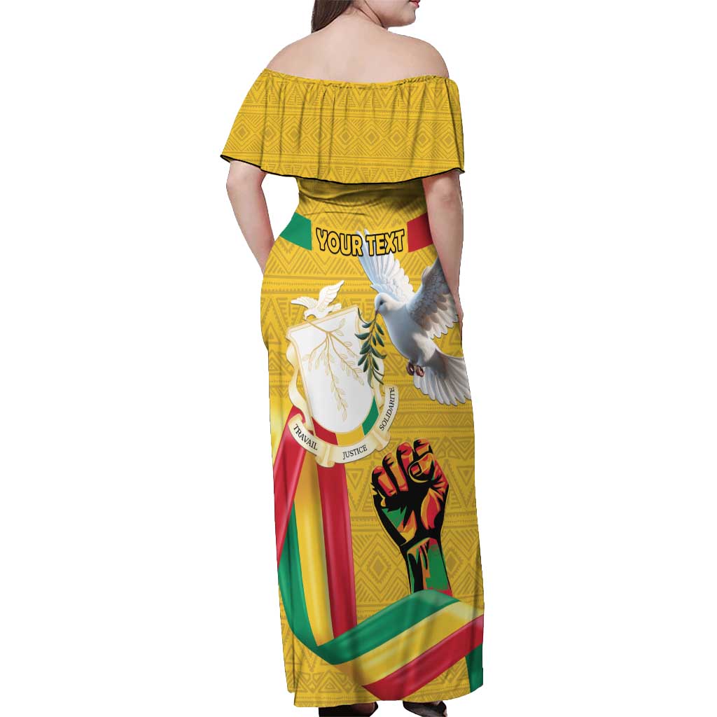 Personalized Guinea Independence Day Off Shoulder Maxi Dress Coat Of Arms With African Pattern - Wonder Print Shop